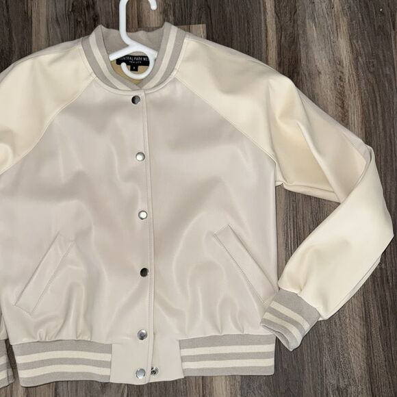 Central Park West Spencer Varsity Cream Bomber Jacket, Small - Picture 5 of 8